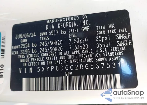 2024 Kia Telluride S from USA, damaged, VIN 5XYP6DGC2RG537531